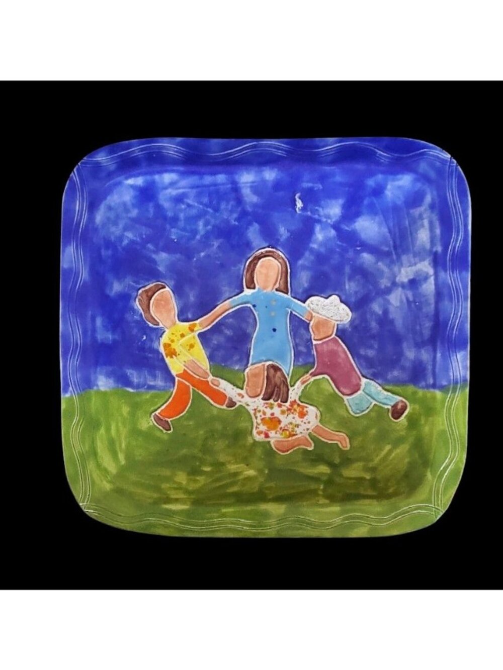 Colorful Ceramic Plate Hand-Painted Children Dancing Scene By Sergio Cuevas Read